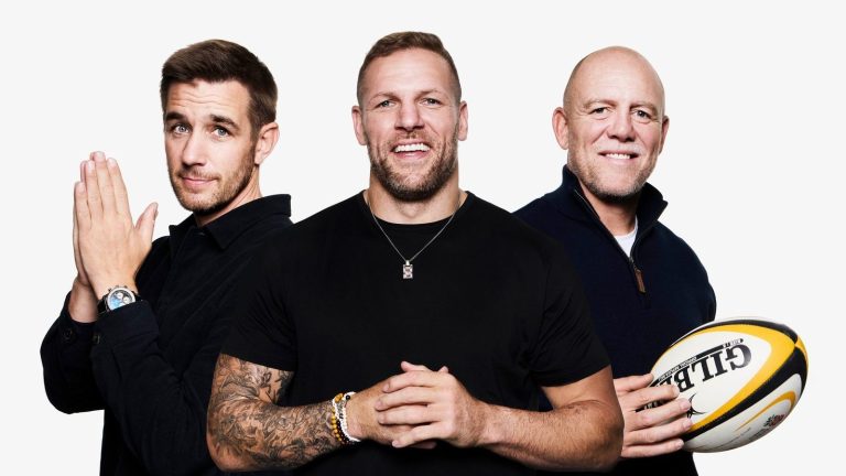 Mike Tindall, James Haskell and Alex Payne, hosts of the British Shooting Show 2027 main stage