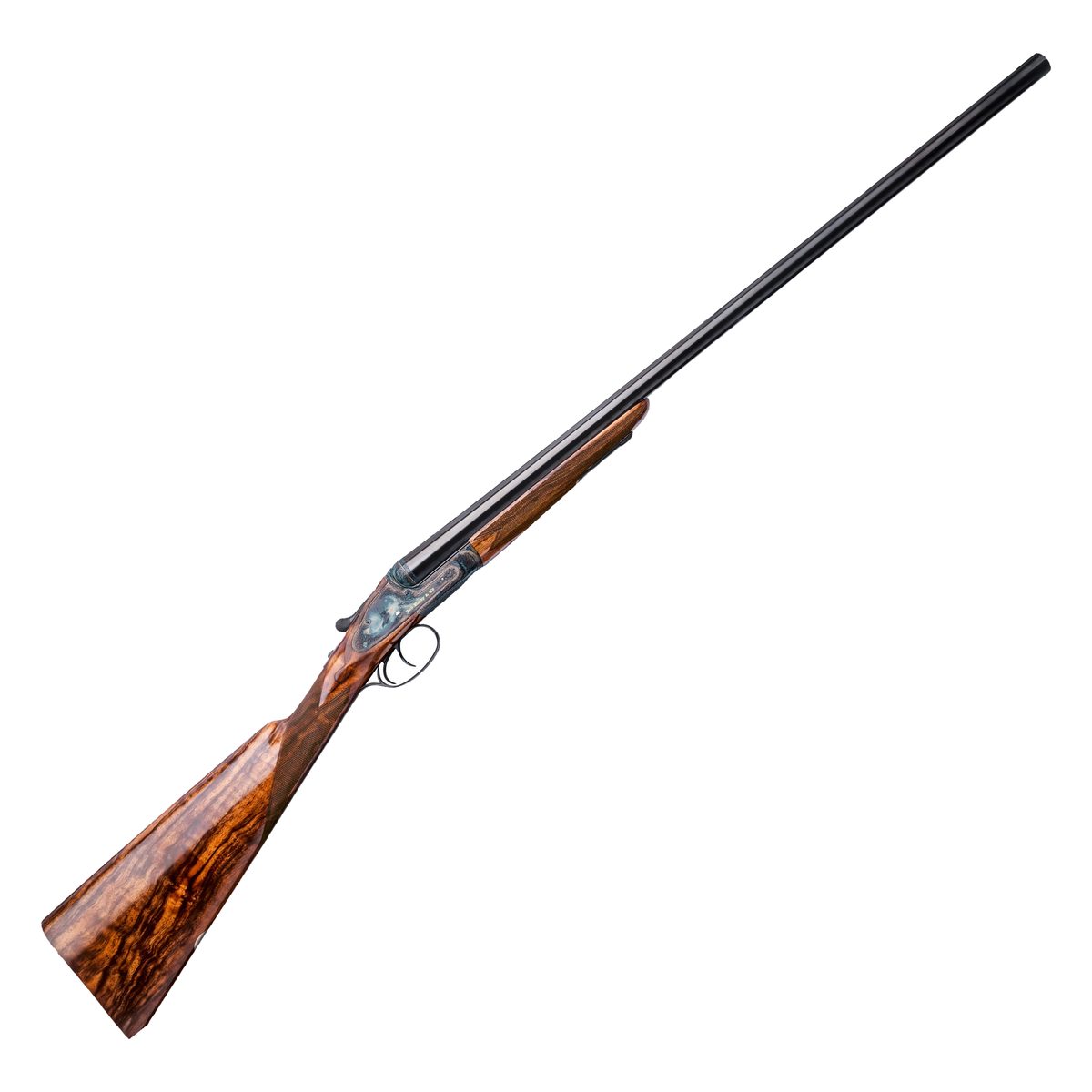 John Rigby and Co. Rising Bite side-by-side shotgun with colour case-hardened action and figured walnut
